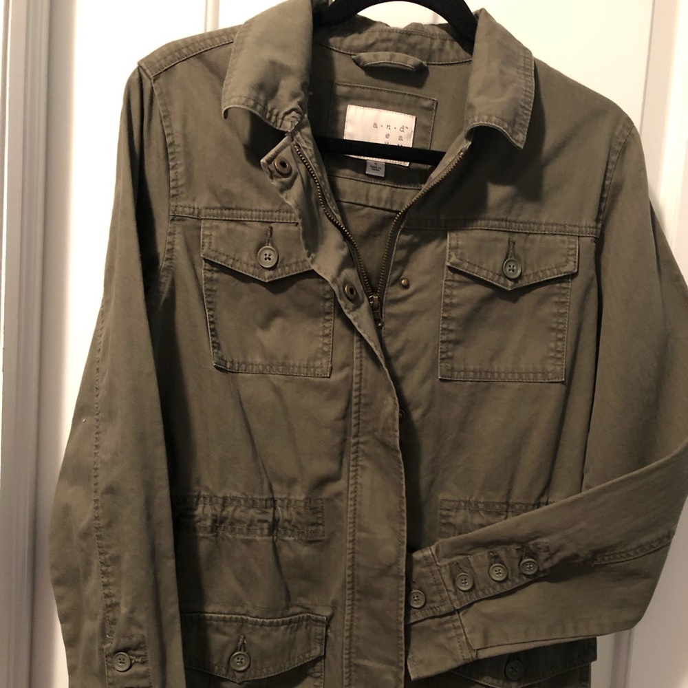 A new day, cotton, green utility zipper jacket with pockets